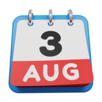 3 augusti dag kalender 3d framför framifrån png