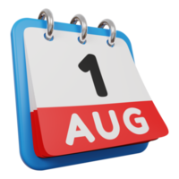 1 día de agosto calendario 3d render vista derecha png