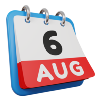 6 augustus dagkalender 3d render juiste weergave png