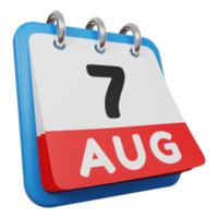 7 agosto giorno calendario 3d rendering vista a destra png