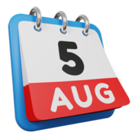 5 agosto giorno calendario 3d rendering vista a destra png