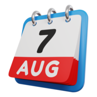 7 día de agosto calendario 3d render vista izquierda png