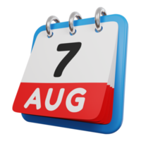 7 día de agosto calendario 3d render vista izquierda png