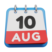 10 augustus dagkalender 3d render vooraanzicht png