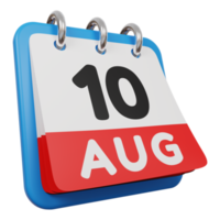 10 agosto giorno calendario 3d rendering vista a destra png