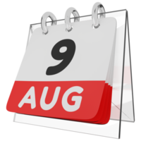 glas kalender schema 3d render 9 augustus linker weergave png