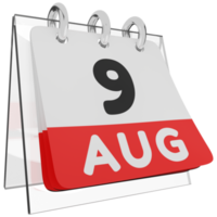 Glass calendar schedule 3d render 9 august right view png