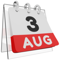 glas kalender schema 3d render 3 augusti högervy png