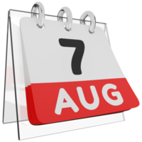 Glass calendar schedule 3d render 7 august right view png