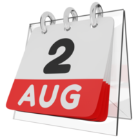 Glaskalender Zeitplan 3d Render 2. August linke Ansicht png