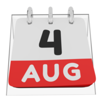 glas kalender schema 3d framför 4 augusti framifrån png