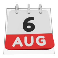 Glass calendar schedule 3d render 6 august front view png