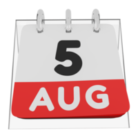 Glass calendar schedule 3d render 5 august front view png