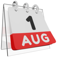 Glass calendar schedule 3d render 1 august right view png