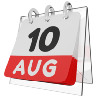 vidrio calendario horario 3d render 10 agosto vista izquierda png