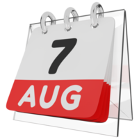 Glass calendar schedule 3d render 7 august left view png