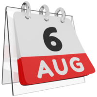 Glass calendar schedule 3d render 6 august right view png