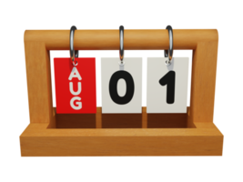 1. august moderner einzigartiger Holzkalender 3D-Rendering Vorderansicht png