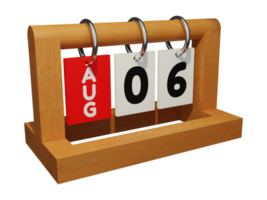 august 6 modern unique wooden calendar 3d rendering right view png