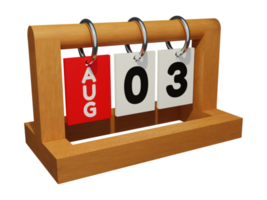 3 augustus moderne unieke houten kalender 3D-rendering juiste weergave png