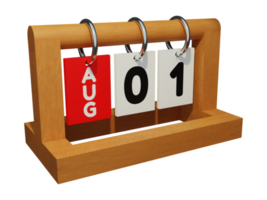 1 augustus moderne unieke houten kalender 3D-rendering juiste weergave png