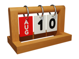 10 augusti modern unik träkalender 3d-rendering högervy png