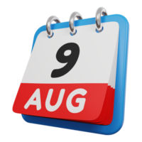 9 agosto giorno calendario rendering 3d vista a sinistra png