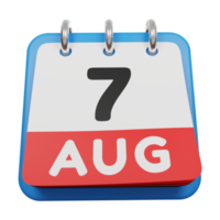 7 día de agosto calendario 3d render vista frontal png