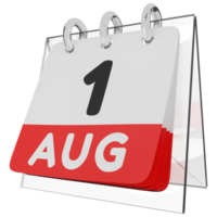 Glass calendar schedule 3d render 1 august left view png