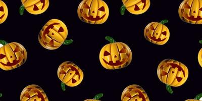 Halloween yellow scary pumpkin seamless pattern on black background. photo