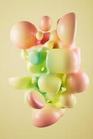 Abstract pastel colored shapes on yellow background 3d render. photo