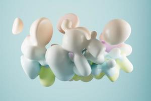 Abstract pastel colored shapes on blue background 3d render. photo