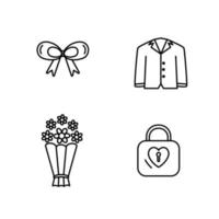 wedding line collection icon, wedding sign icon design including cake, bride love and invitation vector