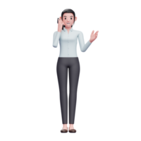 young Business woman talking on smarthphone, 3d render character illustration png