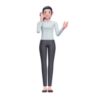 jeune femme d'affaires parlant sur smarthphone, illustration de caractère de rendu 3d png