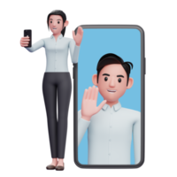 woman making a video call with colleagues on a large mobile phone screen background png