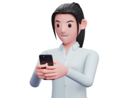 portrait of a business woman playing with a cell phone png