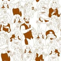 Man and women with a cup of coffee. Seamless pattern. vector