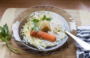 Polish chicken soup with noodles and parsley photo