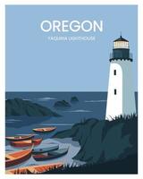 cartel de viaje yaquina faro principal en la costa de oregon paisaje ilustración vectorial con estilo minimalista. vector