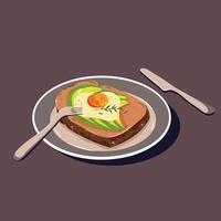 desayuno con ilustración de vector de pan, aguacate y huevo.