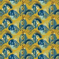Seamless tropical pattern with exotic plants, cactus, rainbow and modern textures on yellow background. Cute vector illustration. Jungle print for textiles, wrapping paper, fabric, scrapbooking.