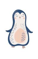 Linda ilustración vectorial con pingüino aislado sobre fondo blanco. personaje de dibujos animados en estilo simple dibujado a mano para decoración de guardería, ropa de bebé, decoración de ducha de bebé, textil, papel pintado. vector