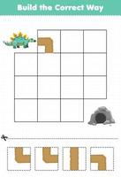 Education game for children build the correct way help cute prehistoric dinosaur stegosaurus move to cave vector