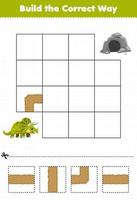 juego educativo para niños construir de la manera correcta ayuda lindo dinosaurio prehistórico triceratops mover a la cueva vector