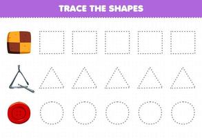 juego educativo para niños rastrear las formas cuadrado galleta triángulo círculo botón hoja de trabajo imprimible vector