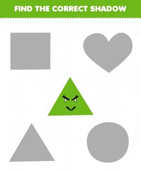Education game for children find the correct shadow set of cute cartoon geometric shape triangle vector