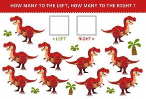 Education game for children of counting left and right picture with cute cartoon prehistoric dinosaur tyrannosaurus vector