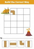 Education game for children build the correct way help cute prehistoric dinosaur xenoceratops move to volcano vector