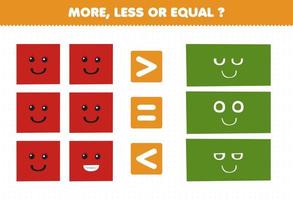 Education game for children more less or equal count the amount of cute cartoon geometric shape square and rectangle vector
